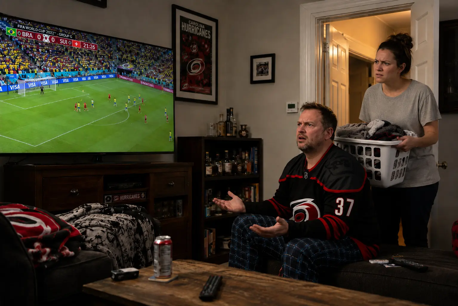 Man confused by soccer match on television