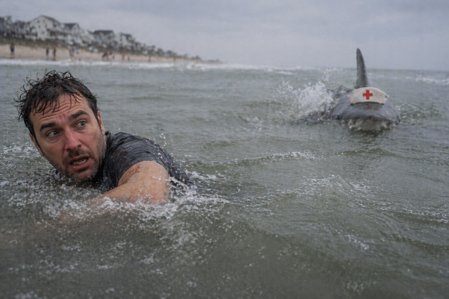 A man is pursued by a nurse shark at Pine Knoll Shores.